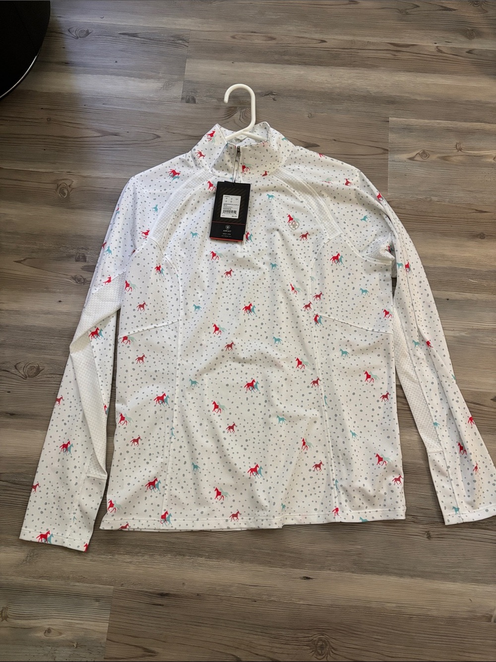 Ariat White Long-Sleeve Quarter-Zip Top with Red & Teal Accent Print